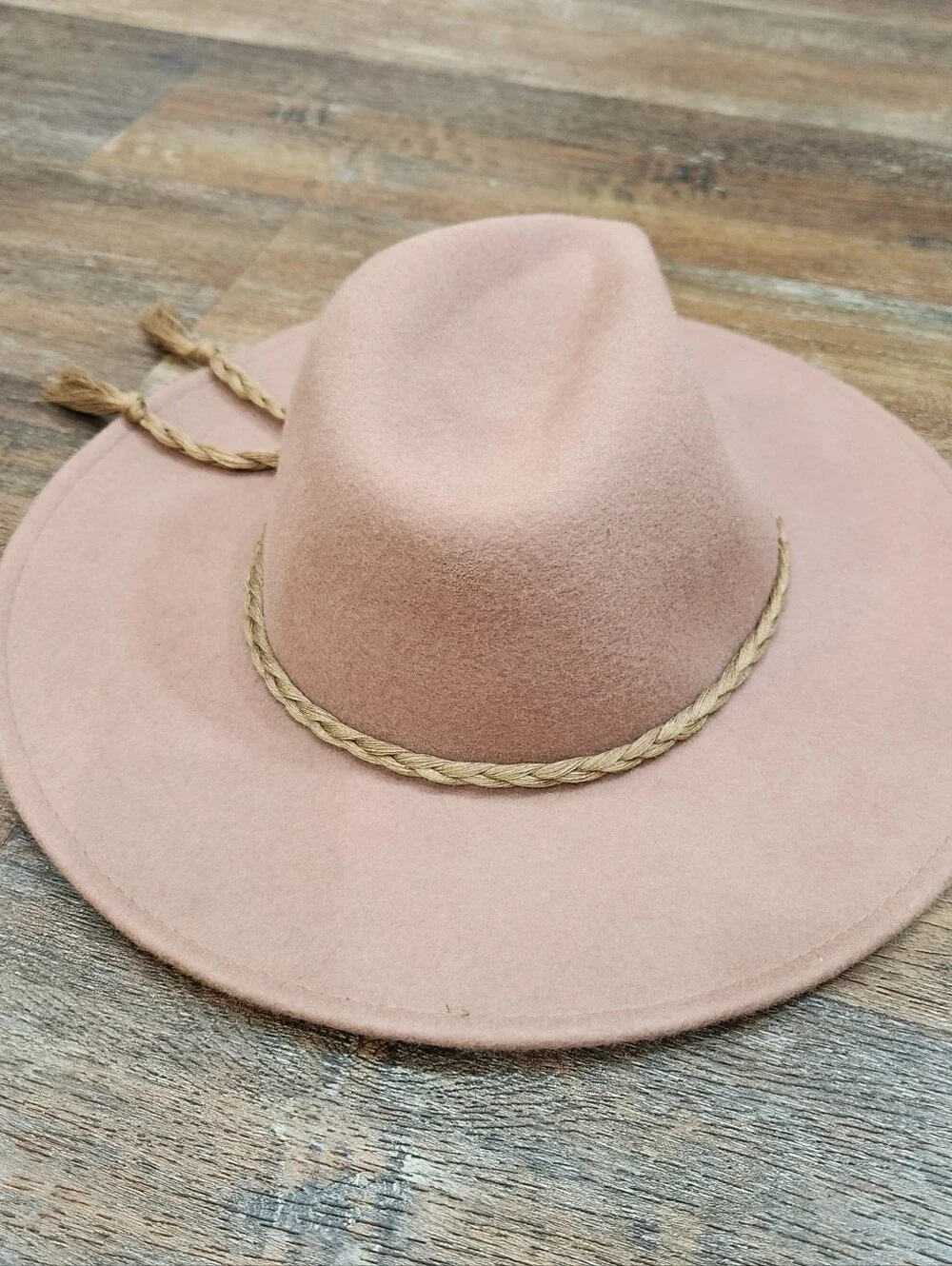 Beige Brown Rancher Hat with Braided Tassel Band Size M/ L
